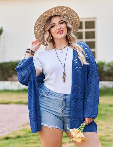 Image of IN'VOLAND Womens Plus Size Crochet Cardigan Lightweight Long Sleeve Open Front Oversized Boho Sweaters Kimonos