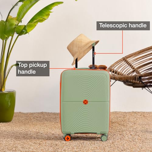 Image of Nasher Miles Bali Hard-Sided Polypropylene Cabin Luggage 20 inch | 55cm | 8 Wheels Small Trolley Bag for Travel | Suitcase (Olive Green)