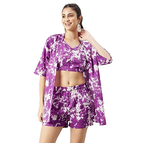 Image of WineRed Woman Purple 3pcs coord set with Shorts
