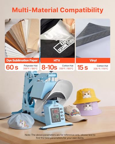 Image of VEVOR 2-in-1 Hat Heat Press Machine, with 2 Platens & Caps Stretcher, Precise Temp&Timer Control, Hat Press Heat Machine for Caps Compatible with HTV Iron On and Sublimation Projects, Light Blue