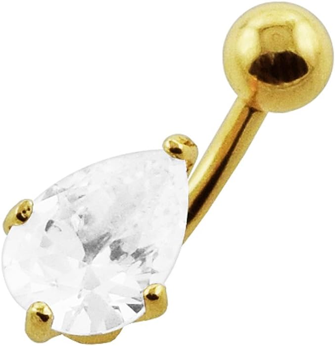 10mm Teardrop Cz Stone Design 925 Sterling Silver with Stainless Steel Belly Ring - Belly Button jewelry - Navel jewelry