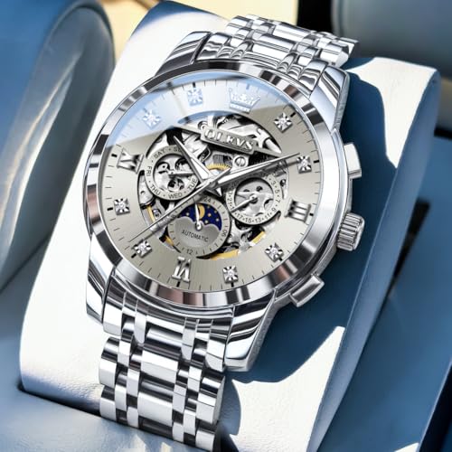 Image of OLEVS Mens Automatic Watches Skeleton Mechanical Self Winding Luxury Fashion Dress Wrist Watch Luminous Waterproof