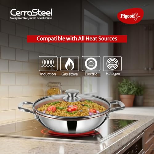 Image of Pigeon Cerrasteel 24cm Ceramic Kadai| Non-Stick| Ceramic Coated| Copper