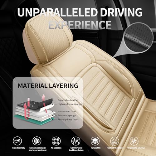 Image of Fit Equinox Premium Leather Car Seat Covers for Chevrolet /Chevy Equinox 2011-2025 2026, Breathable Waterproof All-Weather Seat Cushion Protector, Airbag Compatible, 2 Front Seat Beige