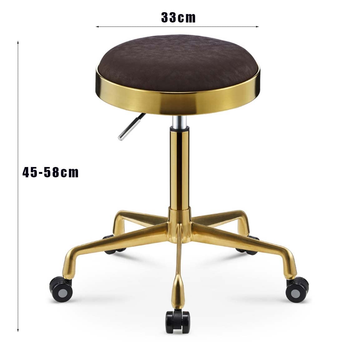 Quadratischer Rollhocker Mit Höhenverstellung – Goldfarben, Für Salon, Büro & Home-Spa