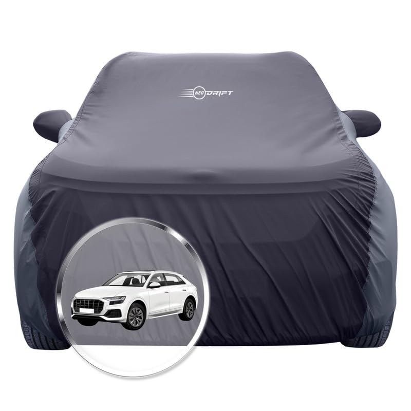 Image of NEODRIFT 'SuperTech' Car Cover for Audi Q8 (100% Water-Resistant, All Weather Protection, Tailored Fit, Multi-Layered & Breathable Fabric) (Colour: Black+D.Grey)