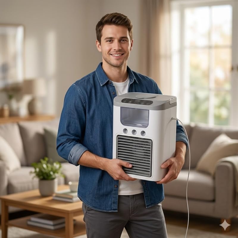 (10 Years Assured Warranty) Portable USB Air Cooler Fan Mini AC with Water Tank Mist Function 3 Speed Quiet Cooling for Bedroom Office Desk Table Use-image-8