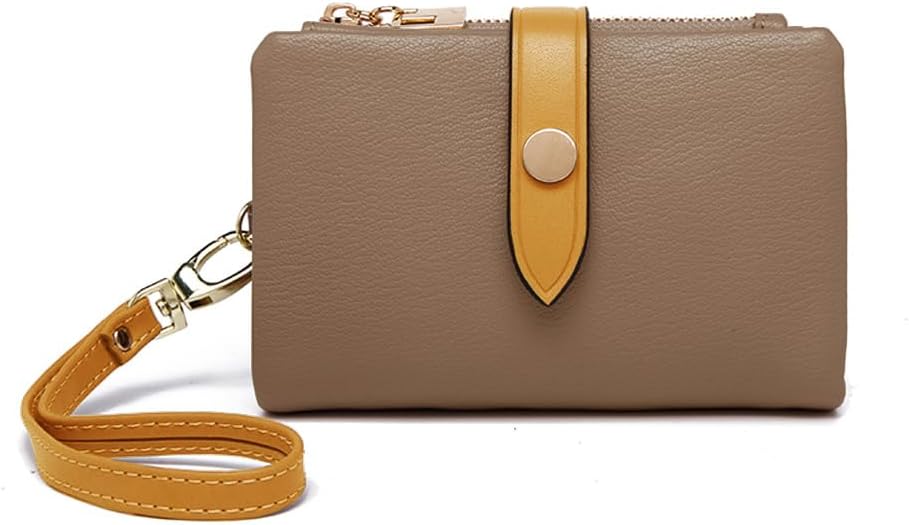 Wallets for Women Small Bifold Rfid Leather Ladies Wallets,Compact Wristlet Womens Billfold,Trifold Card Holder with Multi Credit Card Slot Zipper Coin Pocket and Wrist Strap(Khaki)