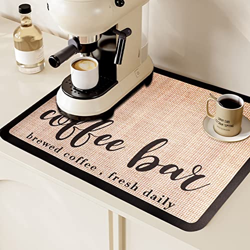 15.75 X19.69Inch Coffee Maker Mat,Coffee Bar Decor Accessories For Countertop,Hide Stain Water Absorbent Non Slip Quick Dish Drying Mat Fit Under Coffee Pot Espresso Machine(Brown) #TOP2