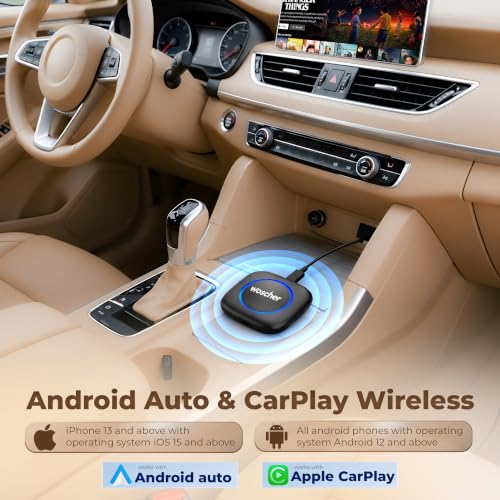 Image of WOSCHER AIRWAVE CarPlay & Android Auto Adapter, Stream YouTube, Netflix, JioHotstar on Car Screen, Converts Wired to Wireless, Qualcomm Octacore Snapdragon, Built-in GPS, 4G SIM Slot, 4GB + 64GB
