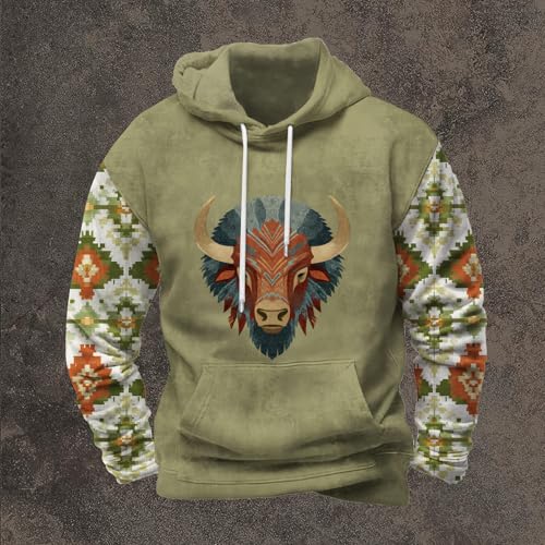 Men's Western Aztec Sweatshirt Vintage Print Hoodie Oversized Casual Lightweight Long Sleeve Fall Camping Outdoor Top3