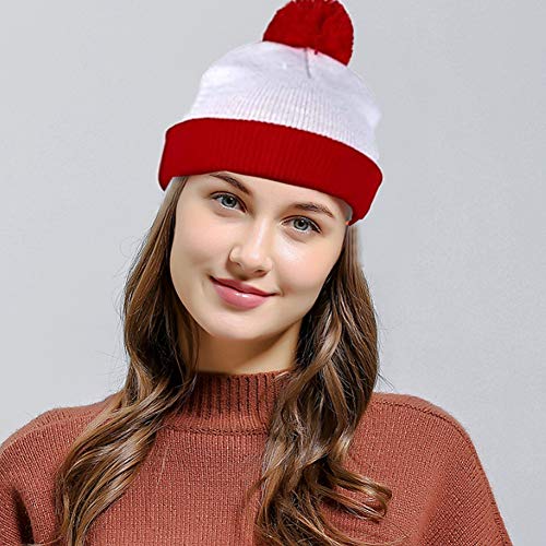 1 Pack Pom Pom Cuff Beanie Costume Hats Halloween Costume Red White Pom Pom Beanie Hat Christmas Cuff Knit Hat