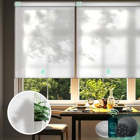 Yoolax Motorized Blinds with Remote, Light Filtering Smart Shades Work with Alexa Google Home, Automatic Blinds for Windows Custom Blinds for Living Room（50% Blackout Jacquard White） Cover