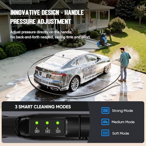 5000PSI Electric Pressure Washer, 4.0GPM Heavy Duty Power Washer, 3-Speed Adjustable Power Cleaner with 2-Stage Pull Rod, 4 Nozzles and 500ml Soap Bottle,for Car/Home/Fences, Blue - Image 2