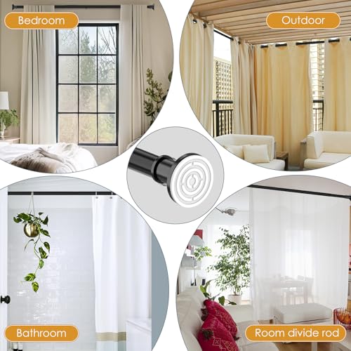 Image of Tension Shower Curtain Rods 1.1 inch Diameter Black Long Curtain Rod 30 to 100 inch Adjustable Spring Heavy Duty Rods for Bathroom Windows Outdoor No Drill No Slip Stainless Steel