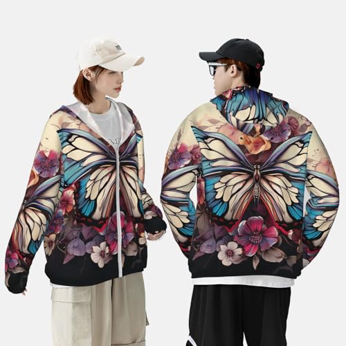 Men's UPF 50+ Sun Protection Hoodie Long Sleeve Fishing Shirts Quick Dry Butterfly Floral Sun Shirt Jacket4