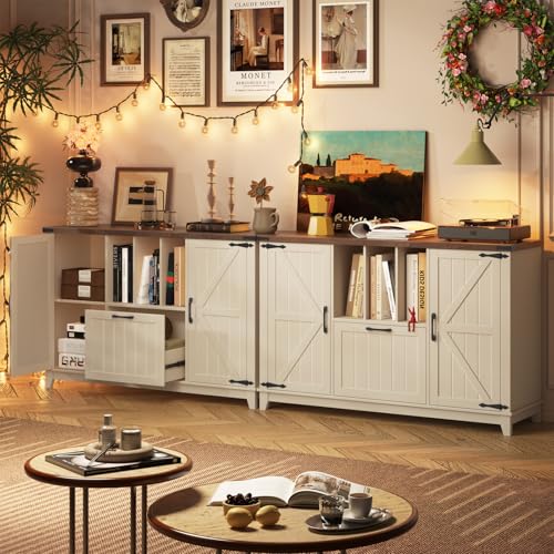 Lateral File Cabinet with File Drawer Farmhouse Filing Cabinet with Storage Shelves for Legal/A4/Letter Size Hanging Files Large Modern Printer Stand for Home Office (Rustic White and Brown)