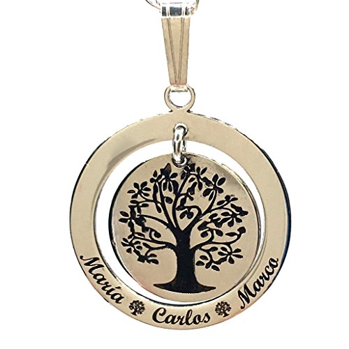 MASBARATA.ES Gargantilla ARBOL DE LA Vida con Tres Nombres Personalizados, Plata DE Ley 925 MLS