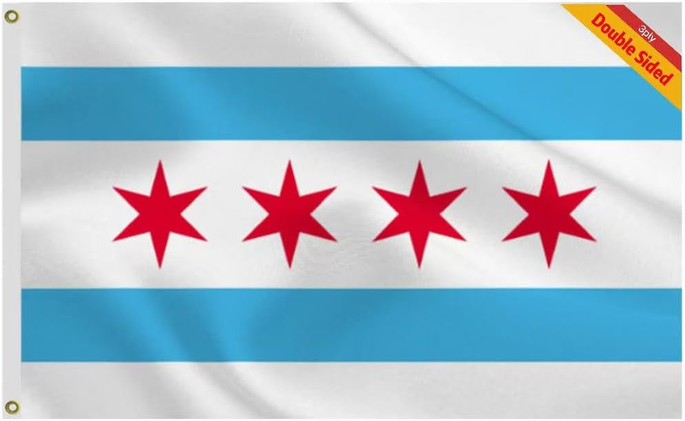 Double Sided 3ply Chicago City Boat Flag 12x18 inch,Chicago Nautical Flags for Outdoor and Indoor Decro,220D Nylon with Shading Cloth ,UV Resistant,Bright Color with Brass Grommets and Stronger Header (3PLY, 12x18 inch)
