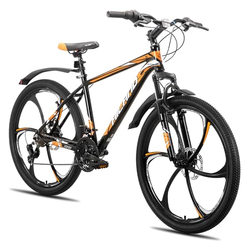HILAND VTT 26 Pouces pour Adultes, Roue à 6 Rayons, 18 Vitesses, VTT Homme Femme, avec Double Frein à Disque, VTT 26 Pouces Cadre Aluminium, Orange