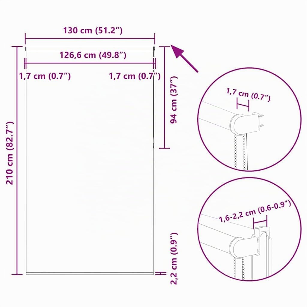 vidaXL Verdunkelungsrollo Grau 130x210cm Stoffbreite 126,6cm Polyester