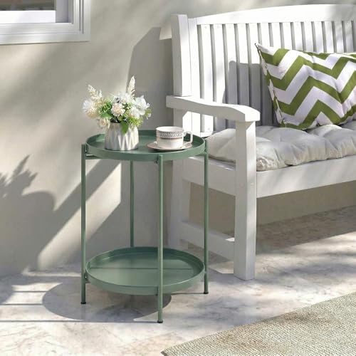 Table d'appoint ronde en métal HollyHOME verte à 2 étages