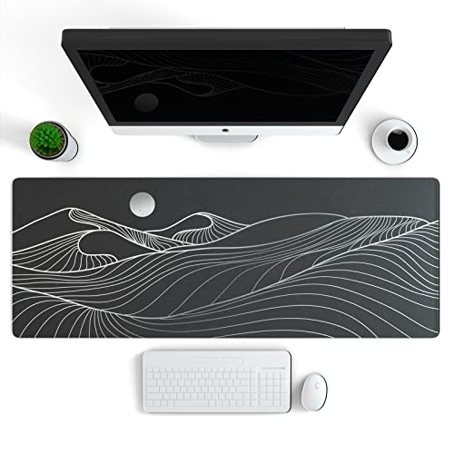 Image of Ovenbird Large Gaming Mouse Pad with Stitched Edges, Minimalist Mountains and Sun Desk Mat, Extended XL Mousepad with Anti-Slip Base, Desk Pad for Keyboard and Mouse, 31.5 x 11.8 in, Black