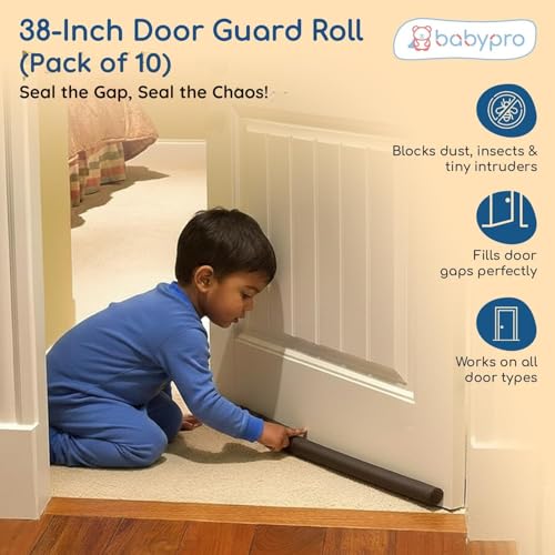Image of BabyPro 38 inch Door Guard Strips Pack of 10, Door Seal Gap Filler, Brown | Polyester Foam Material, Sound-Proof, Noise & Dust Blocker, Insect Protector