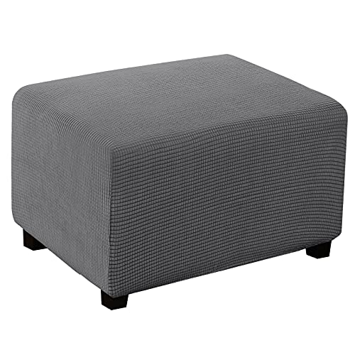 Turquoize Stretch Ottoman Cover Ottoman Slipcover Sofa Cover Footstool Protector Storage Ottoman Covers Furniture Protector Soft Rectangle slipcover with Elastic Bottom (Large,Gray)