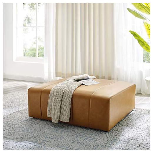 Modway EEI-4401-TAN Bartlett Vegan Leather Ottoman, Tan