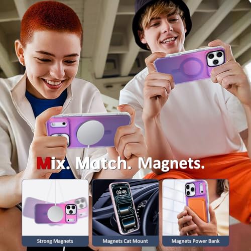 Image of AIGOMARA Magnetic Case for iPhone 17 Pro Max, Compatible with Magsafe, Fluorescent Iridescent Case for Women Girls, Shockproof Translucent Matte Protective Cover 6.9 Inch 2025, Blue Purple