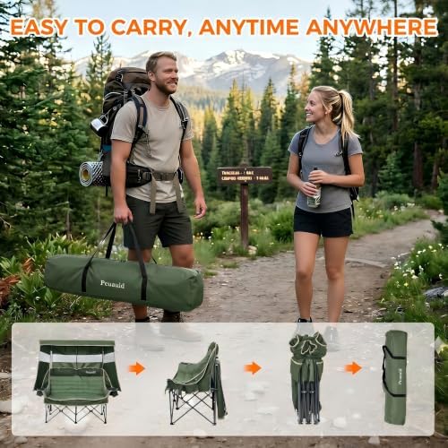Pcuauld Double Camping Chair with Canopy Heavy Duty 2 Person Folding Loveseat Beach Chair with Shade High Back Oversized Outdoor Camping Couch with Cup Holders & Wine Racks for Lawn, Sports, Green — view 7