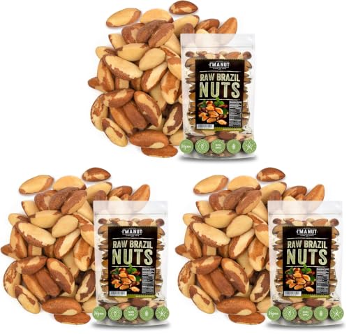 Image of Premium Wild Harvested Raw Brazil Nuts, 2 lbs (32oz) - High Selenium, Batch Tested Peanut & Gluten Free, Non-GMO, Kosher, Resealable Bag (Pack of 3)