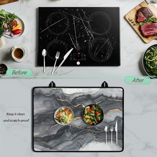 Image of Poceacles Electric Stove Top Cover for Stove Top, Induction Electric Stove Protector Non-slip Glass Cooktop Cover Range Cover Multipurpose Flat Top Stove Mat, Black Gold Marble