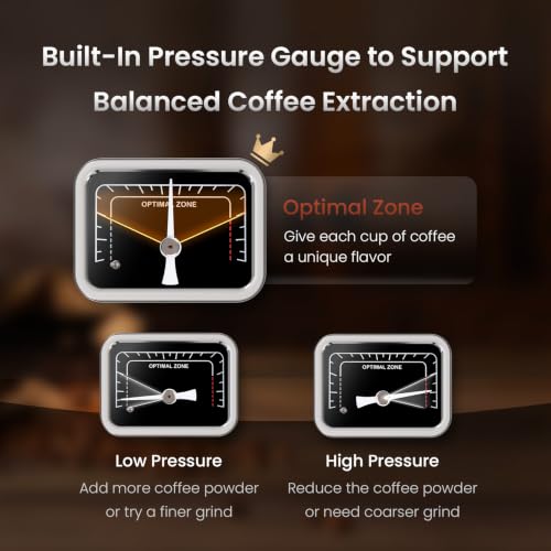 Image of Electactic Semi-Automatic Espresso Machine, 20 Bar Stainless Steel Espresso Machine with Pressure Gauge, Steam Milk Frother, Hot Water Function, Removable Water Tank & Cup Warmer