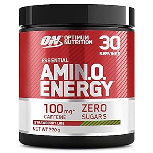 Optimum Nutrition Amino Energy Pre Workout Powder, Energy Drink with Amino Acids, BCAA and L-Glutamine, Food Supplement with Vitamin C and Caffeine, Strawberry Lime Flavour, 30 Servings, 270 g