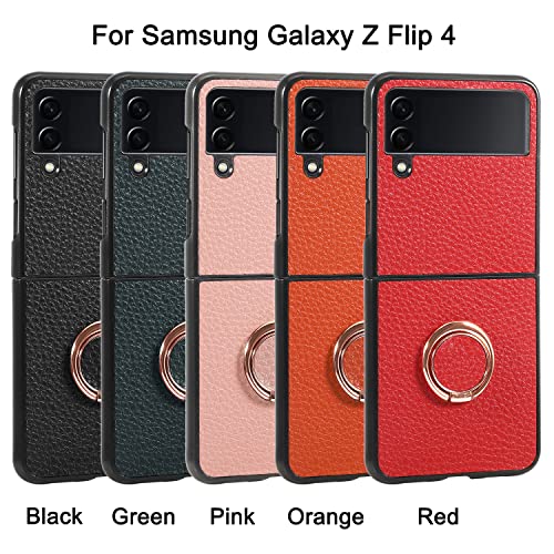 Omio Designed For Samsung Galaxy Z Flip 4 Case With Stand, Shockproof Phone Case With Magnetic Car Mount Kickstand Holder For Women Men Slim Pu Leather Anti-Fingerprint Cover For Galaxy Z Flip 4 Red #TOP6