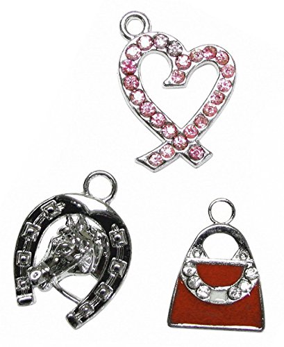 Linpeng MC-003, 006, 009 5 Piece Heart/Handbag/Horseshoes Rhinestones Metal Charms