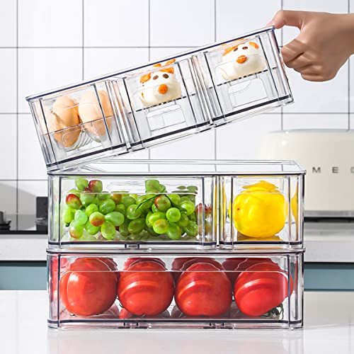 Mano 3Pack Stackable Refrigerator Drawers Pull Out Clear Fridge Drawer Organizer Bins Divided Storage Box Plastic Food Containers Set For Pantry Kitchen Cabinet Dresser Clothes #TOP7