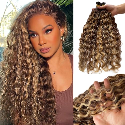 I Tip Human Hair Extensions Water Wave Balayage 100 Strands