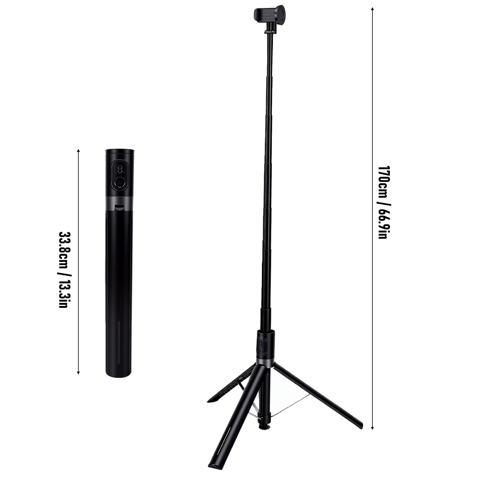 Cryfokt Treppiede per Telefono, Selfie Stick Allungabile da 170 Cm con Telecomando Bluetooth, Supporto per Treppiede in Metallo ABS per Registrazione Video, Fotografia, Supporto per Smartphone