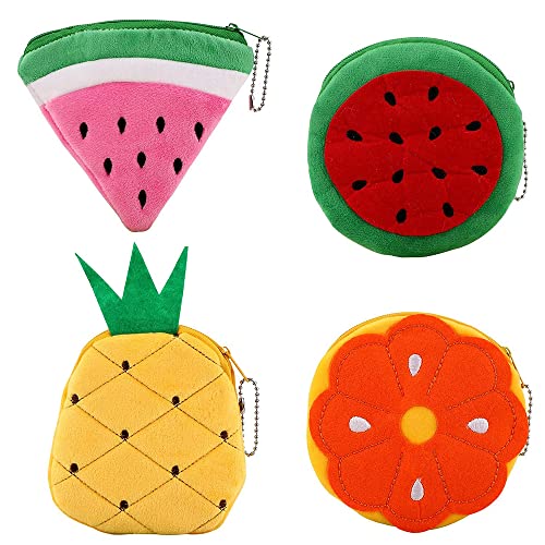 4 Piezas Monedero de Felpa, Mini Monederos Felpa, Monederos Pequeños Felpa, Monedero con Cremallera Niñas, Mujer Mini Lindo Cartera, Forma de Fruta, para Niños, Moneda, Barra de Labios (A) Cover