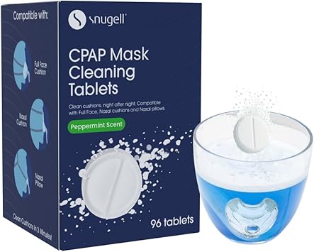 Snugell CPAP Mask Cleaning Tablets 96 Effervescent Tablets for Full Face Masks, Nasal Cushions & Pillows Deep Cleans & Deodorizes, Ensuring Effective Nightly Cleaning for Optimal CPAP Hygiene