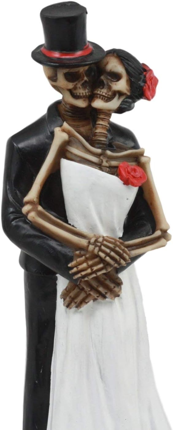 Ebros Love Never Dies Eternal Wedding Skeletons in Bridal Gown and Tuxedo Figurine Wedding Pose Picture Perfect Couple Dias De Los Muertos Day of The Dead Ossuary Macabre Decor Sculpture