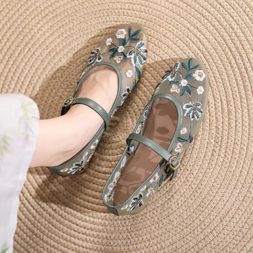 Embroidered Mesh Ballet Flats Shoes for Women Dressy Round Toe Summer Casual Mary Janes Floral Ballerina Flats with Strap4