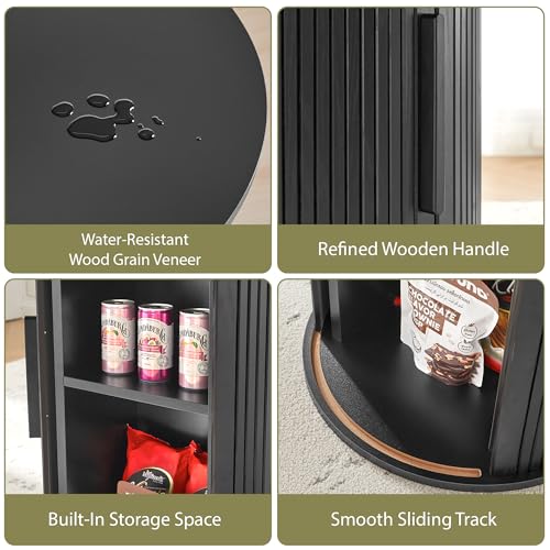 Image of 31.5 inch Round Dining Table for 2-4, Modern Kitchen Table with 2-Tier Storage Shelf, Small Wooden Circle Dining Tables with Fluted Base for Home Dining Room Living Room (Black)
