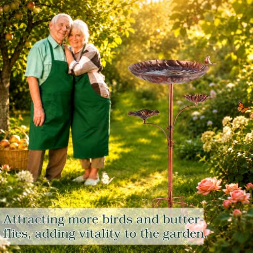 Image of Metal Bird Bath for Outside, Triple Birdbath Feeder Bowl for Outdoor | 11.8in Top+5.5in Side Bowls,Metal With Powder Coat,4-Claw Ground Stake,Tool-Free Assembly;For Garden,Patio,Yard
