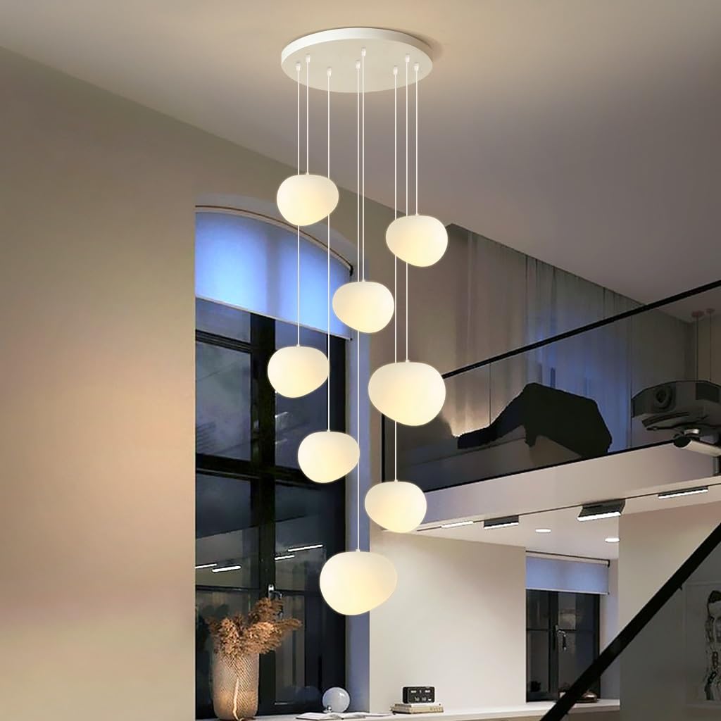 Modern E27 Hängelampe Pebble Pendelleuchte Wohnzimmerlamp Polystyrol-Kunststoffschirm Treppe Hängeleuchte Xuanguan Schlafzimmer Esszimmer Küchenlampe Höhenverstellbar Lampen(Warmes Licht,8-head)