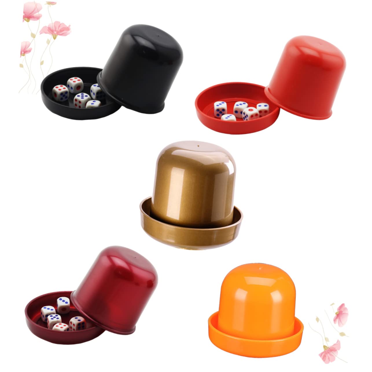 INOOMP 5set Di Dadi Da Gioco Con Bicchieri Spessi Resistenti Alle Rotture Scatola Anticheating Trasparente Per Giochi Da Tavolo Ktv Colori Nero Rosso Arancione Oro e Perla