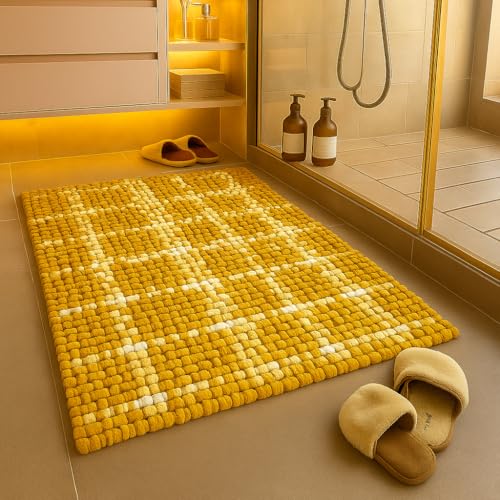 Image of LAHOME Bathroom Mat Anti Slip Bathmat Bathroom Mat Water Soak Bath Door Mat for Home Bathroom Floor Mat Cotton Anti Slip Bath Mat (50 x 70 Cm, Yellow)